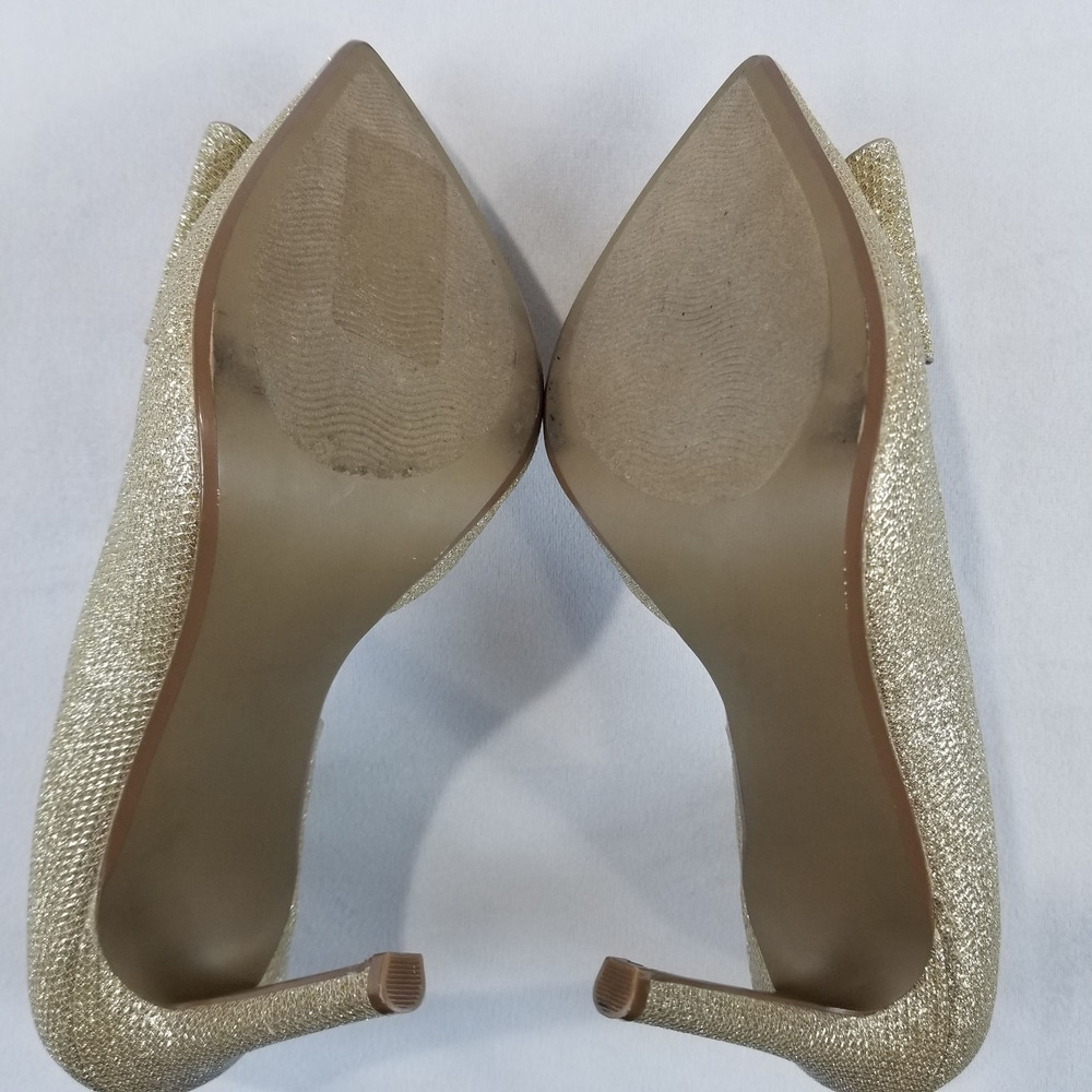 Betsey Johnson Heels Prince Womens 8.5 Glitter Gold 4" Heels Stilettos Bow - Picture 4 of 7